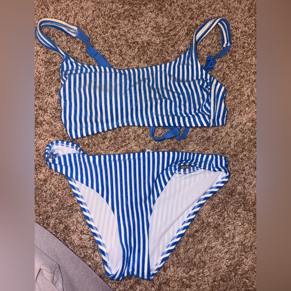 Blue and White Striped Bikini